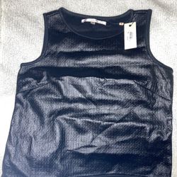 NWT Studio M Black Faux Leather Textured Sleeveless Top Size Medium