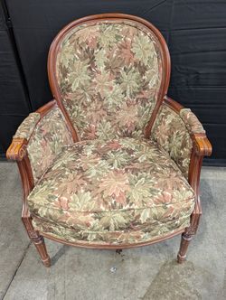 Traditional Floral Upholstered Accent Chair with Carved Wood Frame