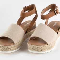 NEW Soda Women Wedge Sandals Open Toe Strap Flatform Beige Tan TOPIC Sz 6.5