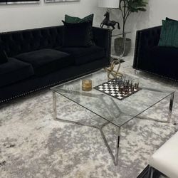 Black Velvet Living Room Couch 