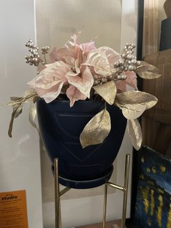 Pink Fake Flowers And Ceramic Pot