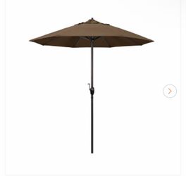 California umbrella 7.5 ft. Bronze Aluminum Market Auto-Tilt Crank Lift Patio Umbrella in Cocoa Sunbrella