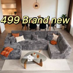 Modular Sectional Cloud Sofa, Plush Corduroy with Memory Foam, U-Shaped Chaise, No Assembly Required