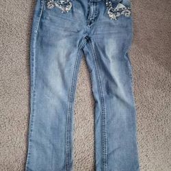Platinum Plush 4014 Skull Leather Denim Biker Stud Boot Cut Jeans Sz 11