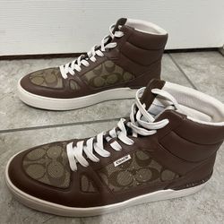 Men's COACH Clip Court High Top Sneaker Shoes In Signature Canvas, Size 12