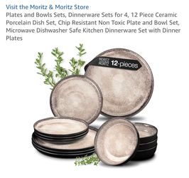 Plates and Bowls Sets, Dinnerware Sets for 4, 12 Piece