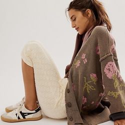 Free People Chamomile Pattern Longline Cotton Cardigan NWOT