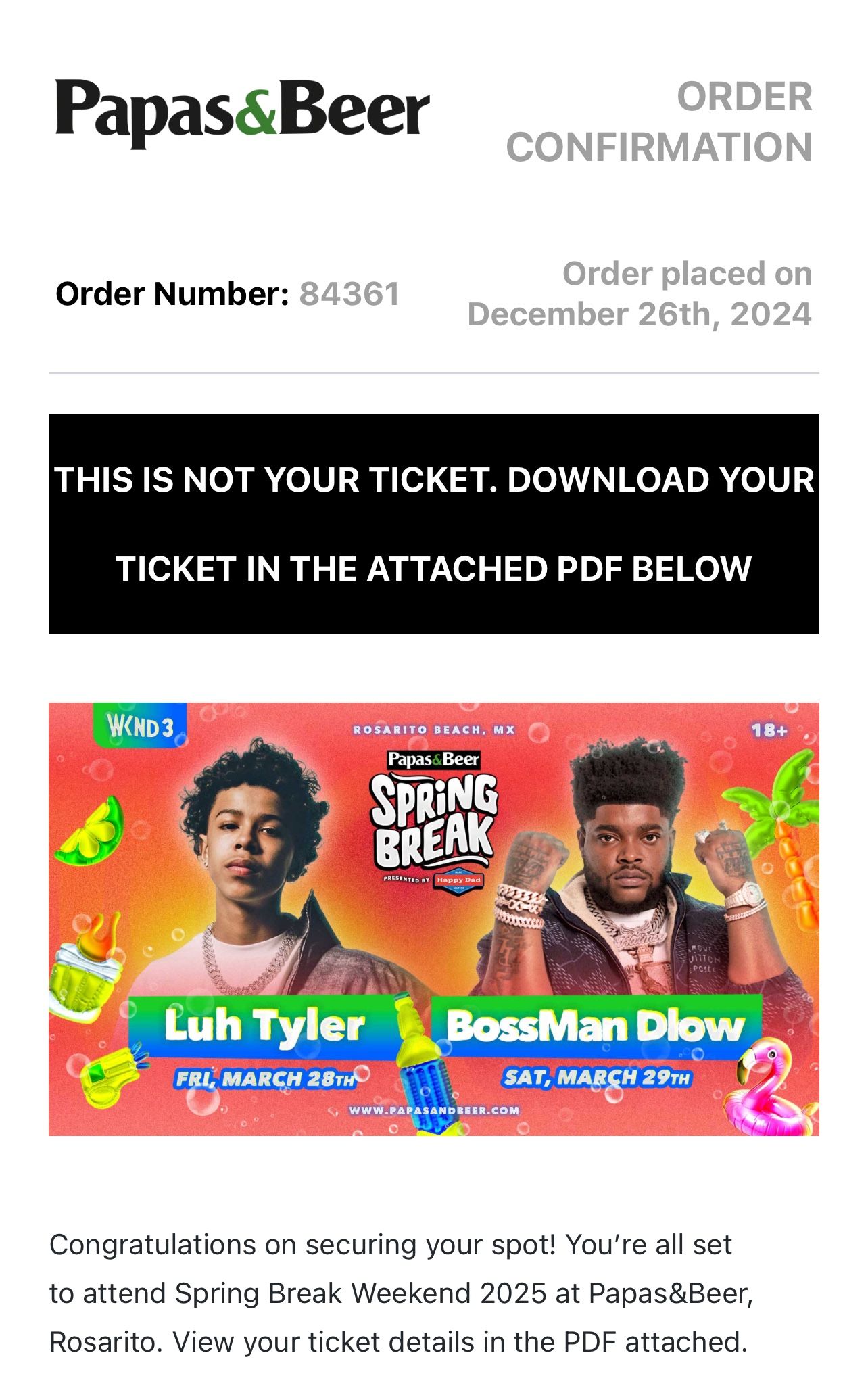 Papas And Beer VIP Spring break Ticket