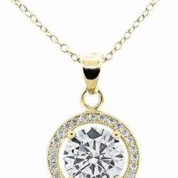 Cate & Chloe Blake 18k Yellow Gold Plated Halo Necklace with Simulated Diamond Crystals for Women