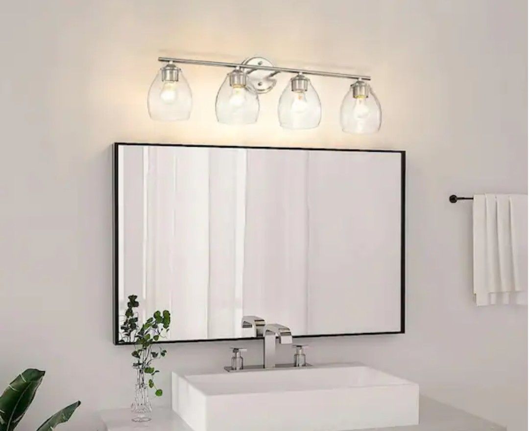 Bathroom Vanity Light Bar 30 In. 4 Lights Brushed Nickel Seeded Clear Glass