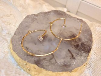Hanging Diamond Hoop 24K Gold Plated earrings