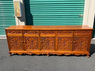 Large Hand-Carved Wood Sideboard Buffet Cabinet(Width 95 X length 18 X height 34)