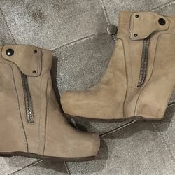Rick Owens Tan Wedge Ankle Boots