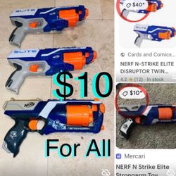 $8 For All 3 Nerf twins elite Disruptor &  Elite Strongarm with 12 darts