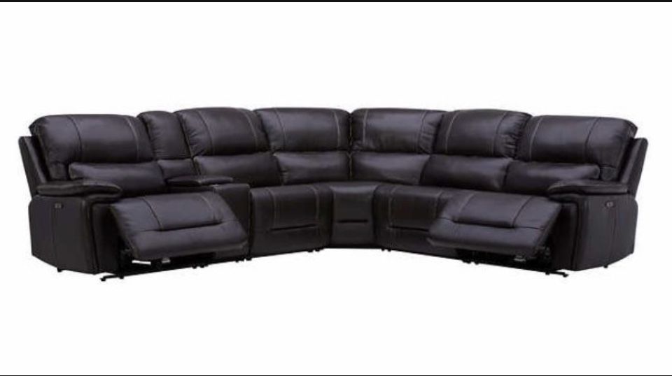 NEW Brown Malachi Leather Power Reclining Sectional with Power Headrests