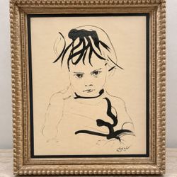Vintage Original Signed Moshe Gat Ink Portrait