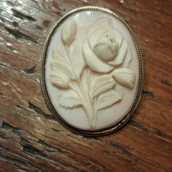 Small Antique 900 Silver European Shell Cameo Rose Brooch
