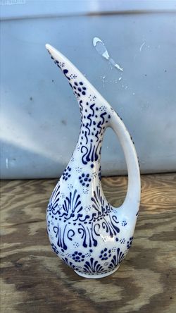 Blue and White Hand-Painted Ceramic Pitcher