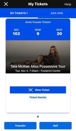 Tate McRae Ticket
