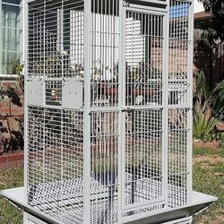 Large White Open Play Top Parrot Birds Stand Cage With Wheels 