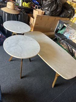 Marble Top Side Tables with Wood Legs