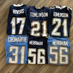 NWOT 2000s REEBOK AUTHENTIC SAN DEIGO CHARGERS EMBROIDERED JERSEYS SZ 54 & 56