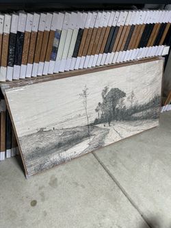 Vintage Black & White Countryside Landscape Wall Art | Large Framed Canvas | 60” x 30” Farmhouse Decor