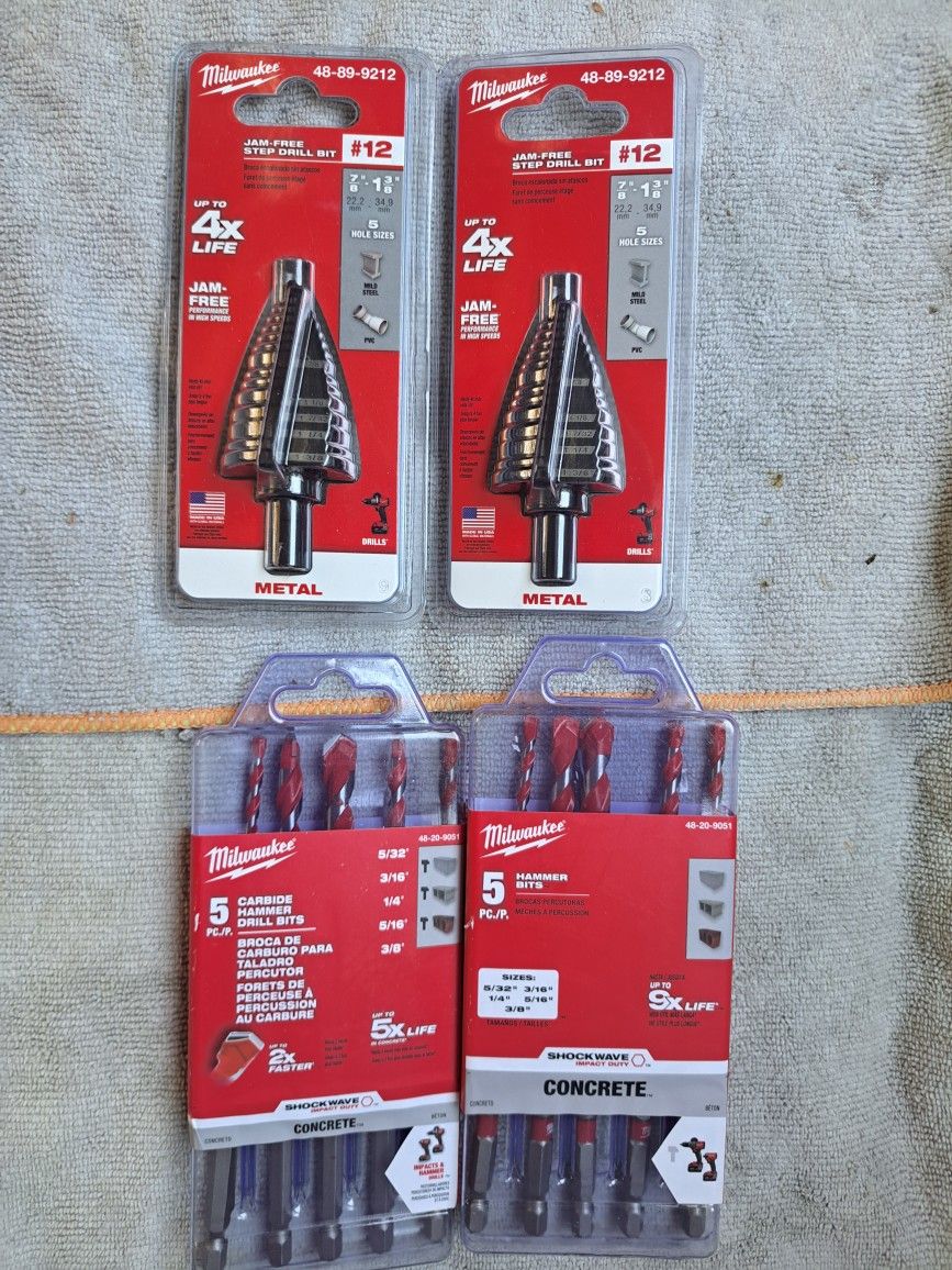 Milwaukee #12 Step Bit/Shockwave Concrete Hammer Drill Bit Combo