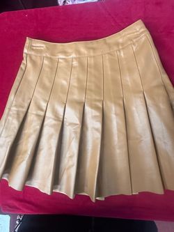 Tan Faux Leather Pleated Mini Skirt size S