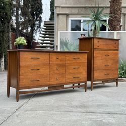 2-Piece Mid Century Modern Bedroom Set Lowboy + Highboy Dresser
