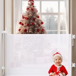 Cumbor Retractable Baby Gates For Stairs, Extends Up To 55" Wide Mesh Dog Gate For The House, 34" Tall Safety Child Gates For Doorways Hallways,Pet Ga