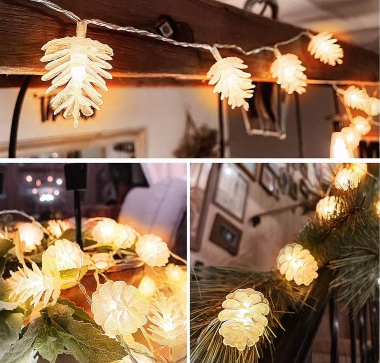 Set Of 3 Pine Cone LED Lights - Warm White