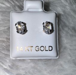 NEW Oval Cut Moissanite Stud Earrings 14K 4 Prong With Safety Backing, 5.5 mm