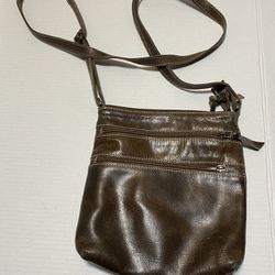 Vtg Brown Leather Purse W Adj Strap