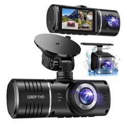Dash Cam Front and Rear, 1080P Dash Camera for Cars, 3 Channel Car Camera Front Rear and Inside with 32GB Card, Loop Recording, Night Vision, HDR, 24H