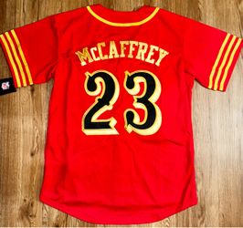 49ers button up rivalries jersey red stitched brand new small medium large XL 2X 3X CMC McCaffrey