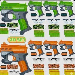 20 Pack Foam Blaster Dual Toy Nerf Style Set w/ Electronic Auto Reset Shooting Targets