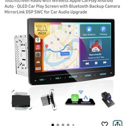 New In Box: Double Din Car Stereo: 10.1" Adjustable Touchscreen Radio with Wireless Apple CarPlay Android Auto - QLED Car Play Screen