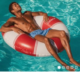 Vintage Lux Tub Float, Upgrade your pool days with the FUNBOY Vintage Lux Stripe 46" Tube Pool Float in a bold red colorway. Featuring a built-in drin