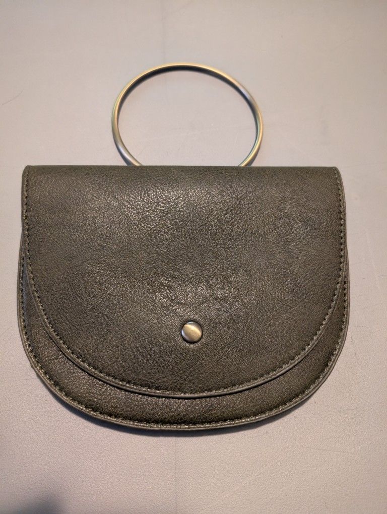 Brand New ANTHROPOLOGIE CIRCLE / CROSSBODY wristlet or clutch Faux Leather Olive Green