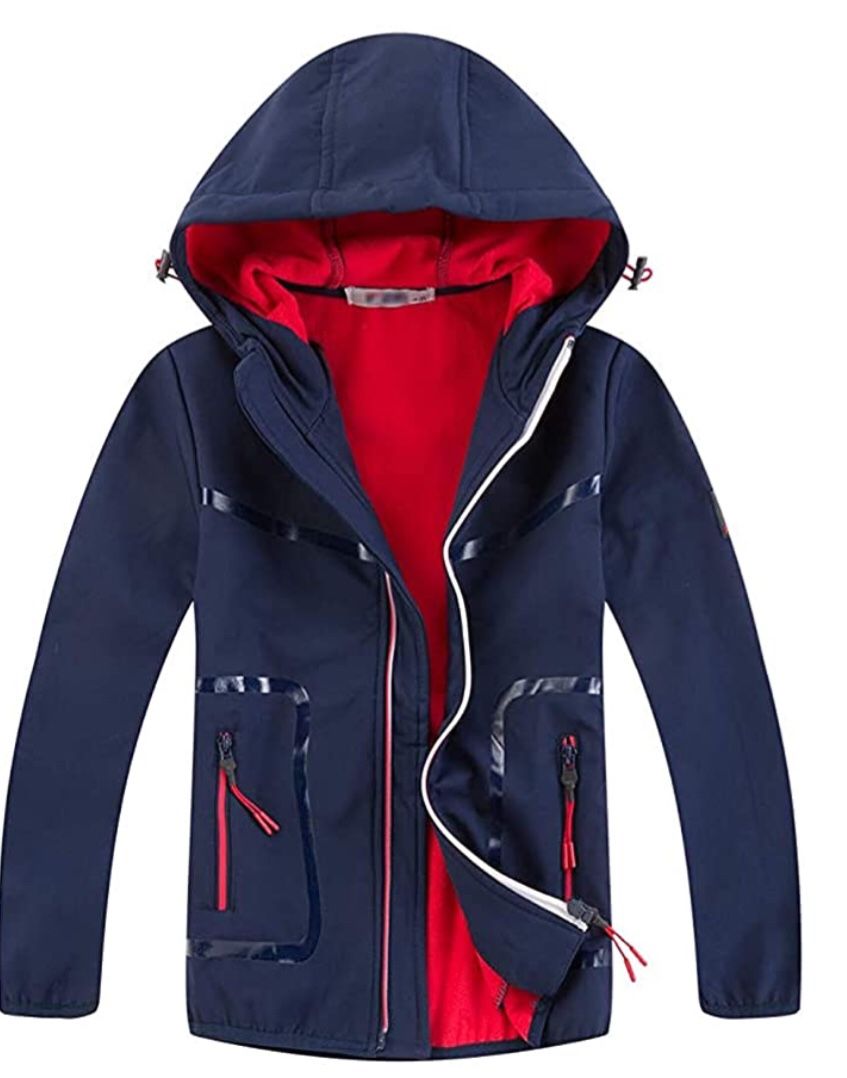 Youth Boys Kids Rain Jackets Waterproof Lightweight Hooded Raincoats Lined Softshell Windbreakers for Outdoor