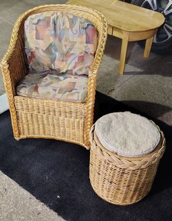 Wicker chair and ottoman