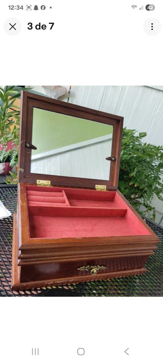 Wood Jewelry Box Vintage with drawer mirror