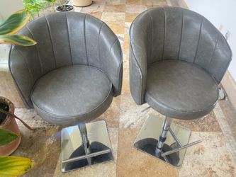 4 Grey Faux Leather Swivel Bar Stools