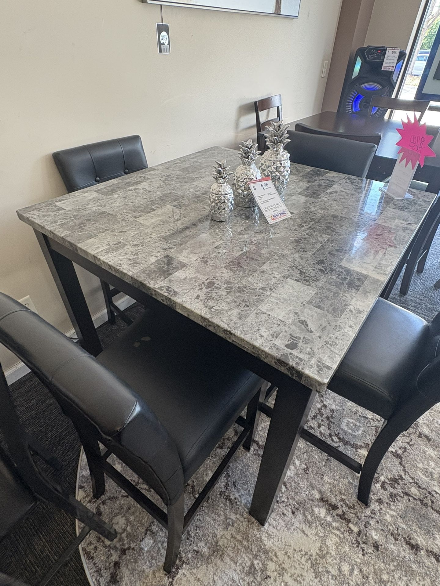 5pc Black Marble Dinning Set
