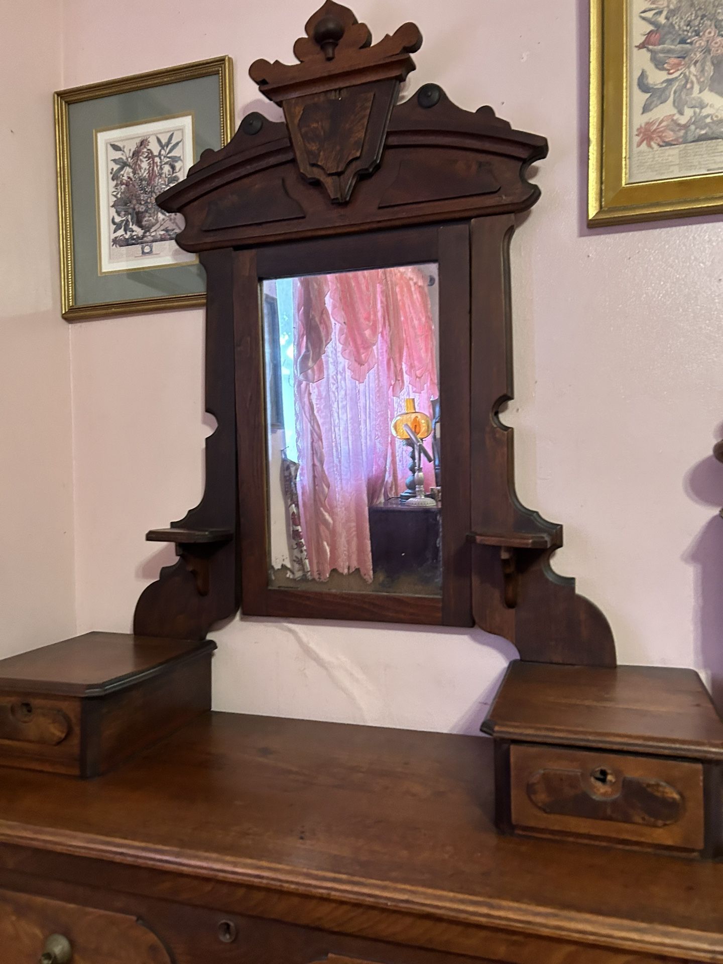 Antique Eastlake Victorian Dresser With Attached Mirror & Four Drawers