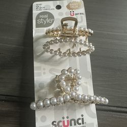 Scunci Real Style Gold and Pearl Claw Hair Clips, Assorted Styles, 2-Count