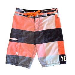 Hurley Phantom Buckle Men’s Size 28 Board Shorts Orange Grey Logo Drawstring