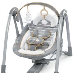 Ingenuity Swing 'n Go Deluxe 5-Speed Baby Swing with Cushioned Harness - Foldable, Portable, 2 Plush Toys & Sounds, 0-9 Months 6-20 lbs (Bella Teddy)