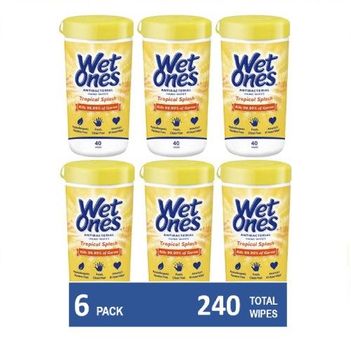 (6 Pk) Wet Ones Antibacterial Hand Wipes Canister, Tropical Splash, 40 Ct